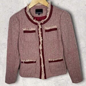 Cynthia Rowley Tweed Blazer Jacket Red Size Small Retro Fringe Bohemian Knit S